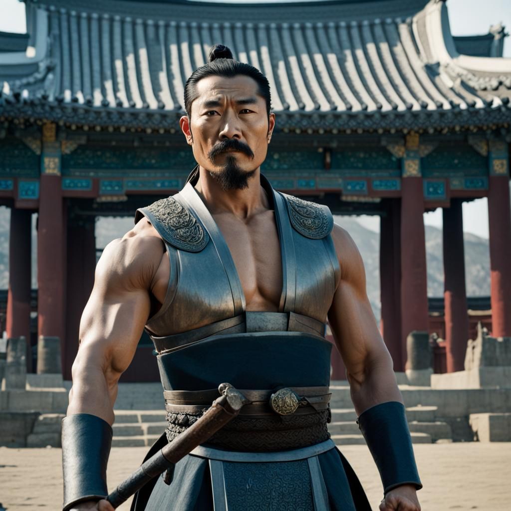 Joseon Era Guard at Royal Gates: Cinematic Film Still