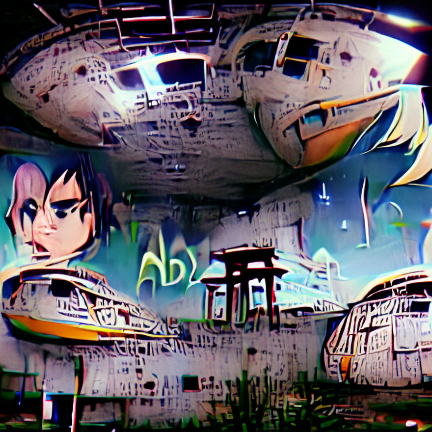 Abandoned Spaceship Interior in Anime Style