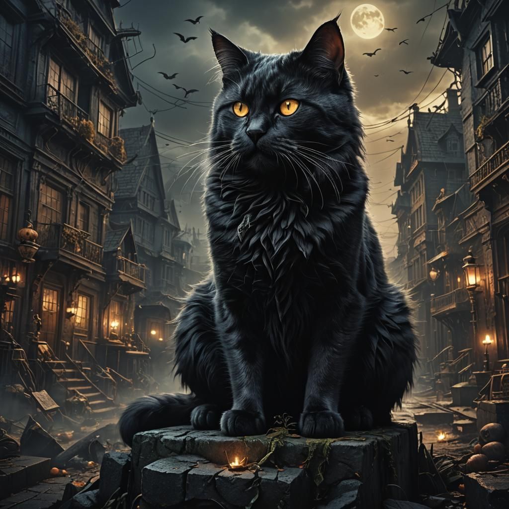 Dark Spooky Cat in Digital Matte Painting