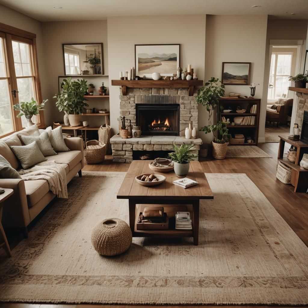 Cozy Living Room with Fireplace: Natural Warmth