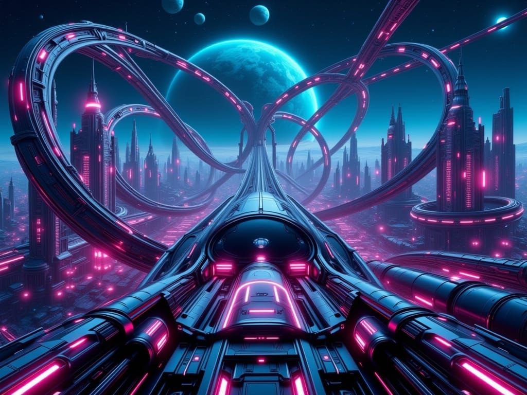 Lunar Rollercoaster: Sci-Fi Thrill Ride on the Moon