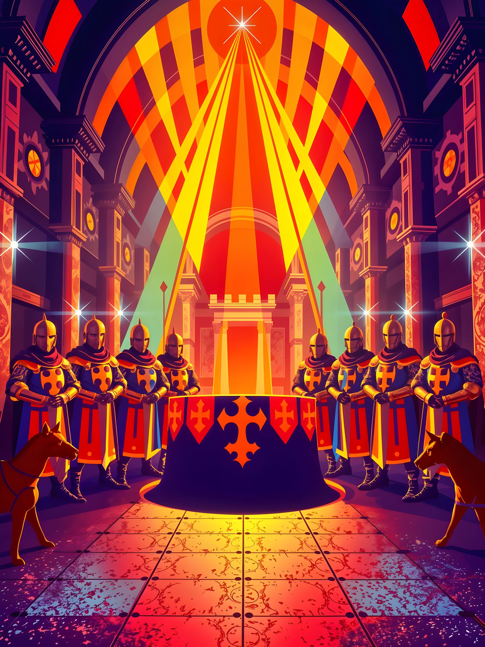 Knights of the Round Table in 80s Pop Art Style