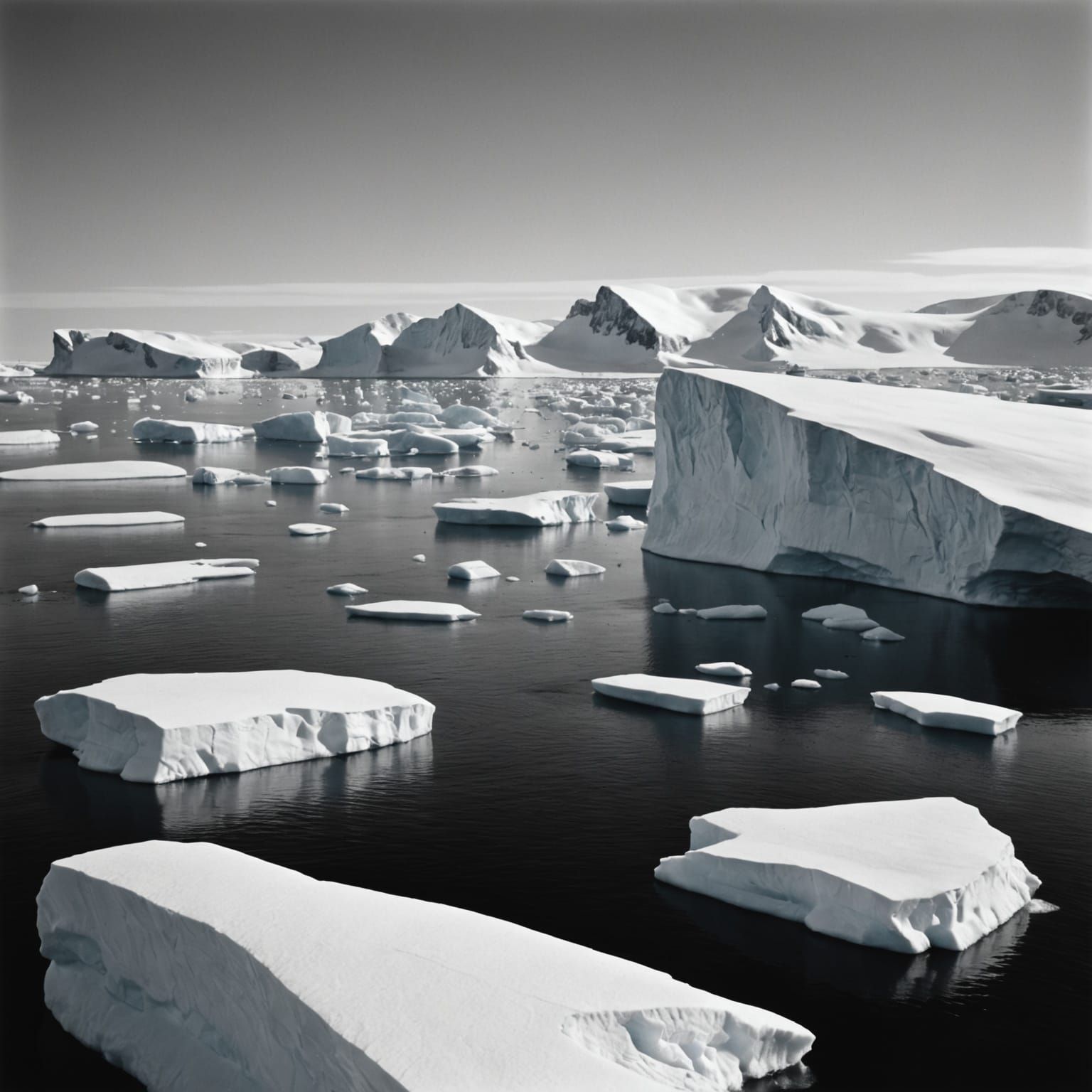 Antarctic Icebergs in Black and White Photography