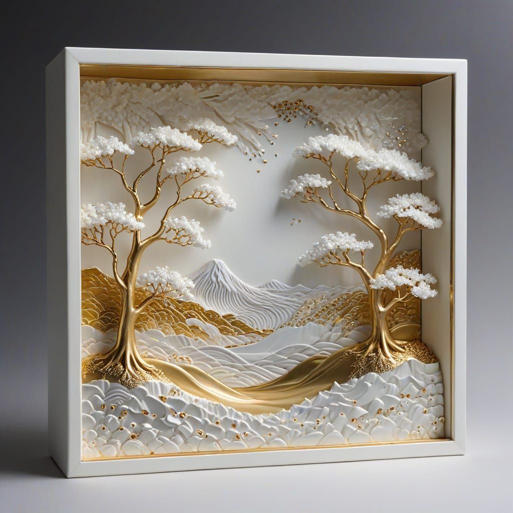 Layered Porcelain Masterpiece with Beaded Waves and Impressi...