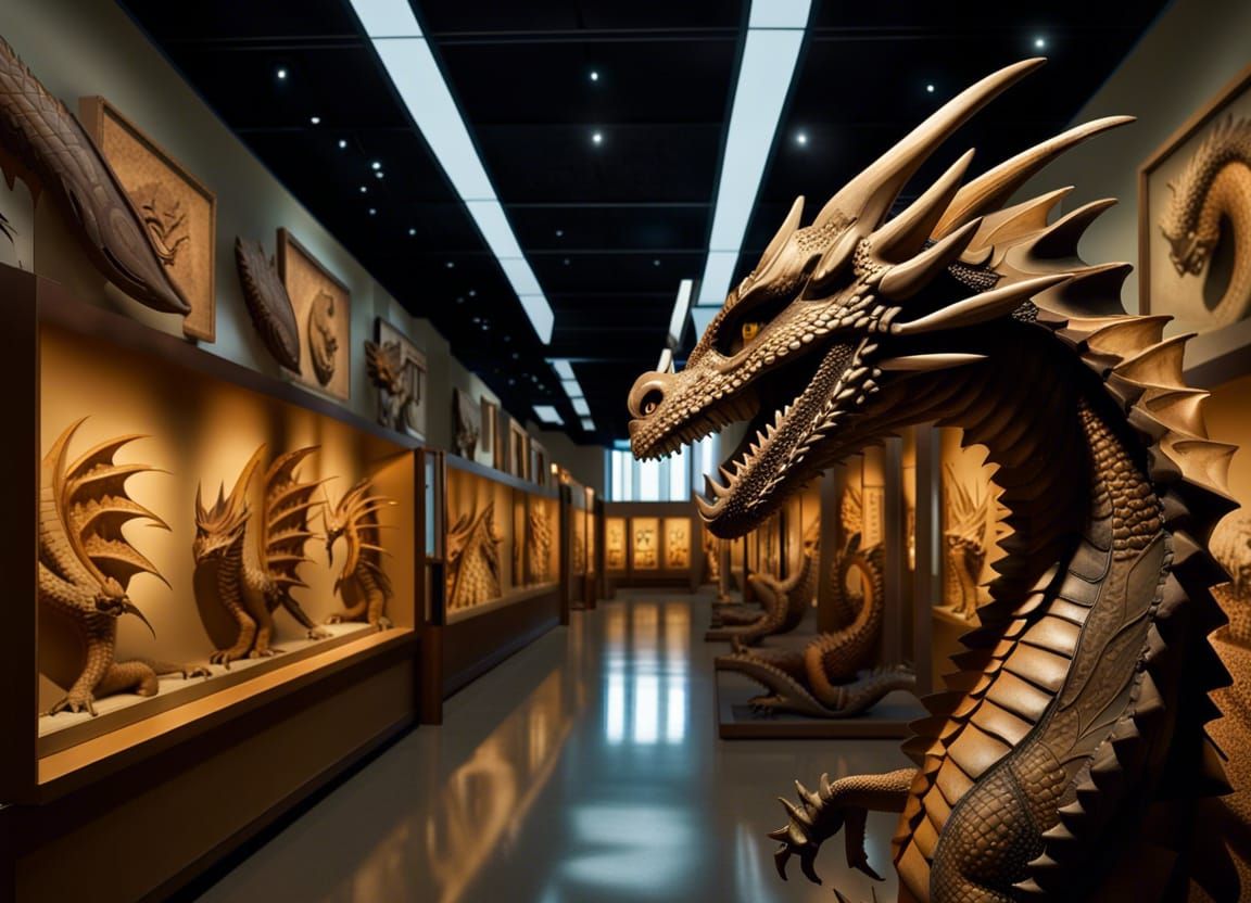 Realistic Dragon Fossils in Museum Exhibit
