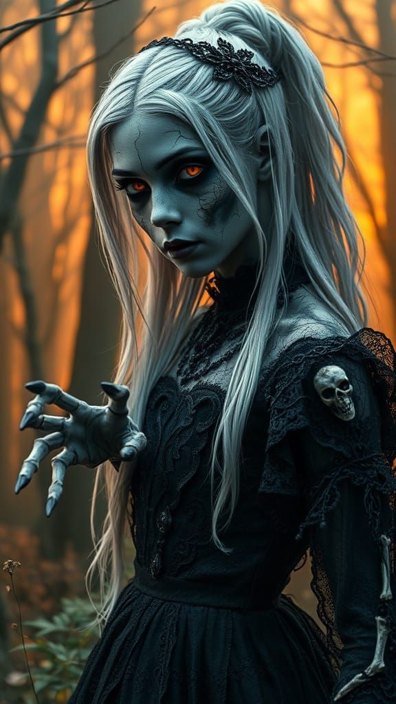 Undead Angel: Gothic Horror Portrait in Dark Fantasy Style