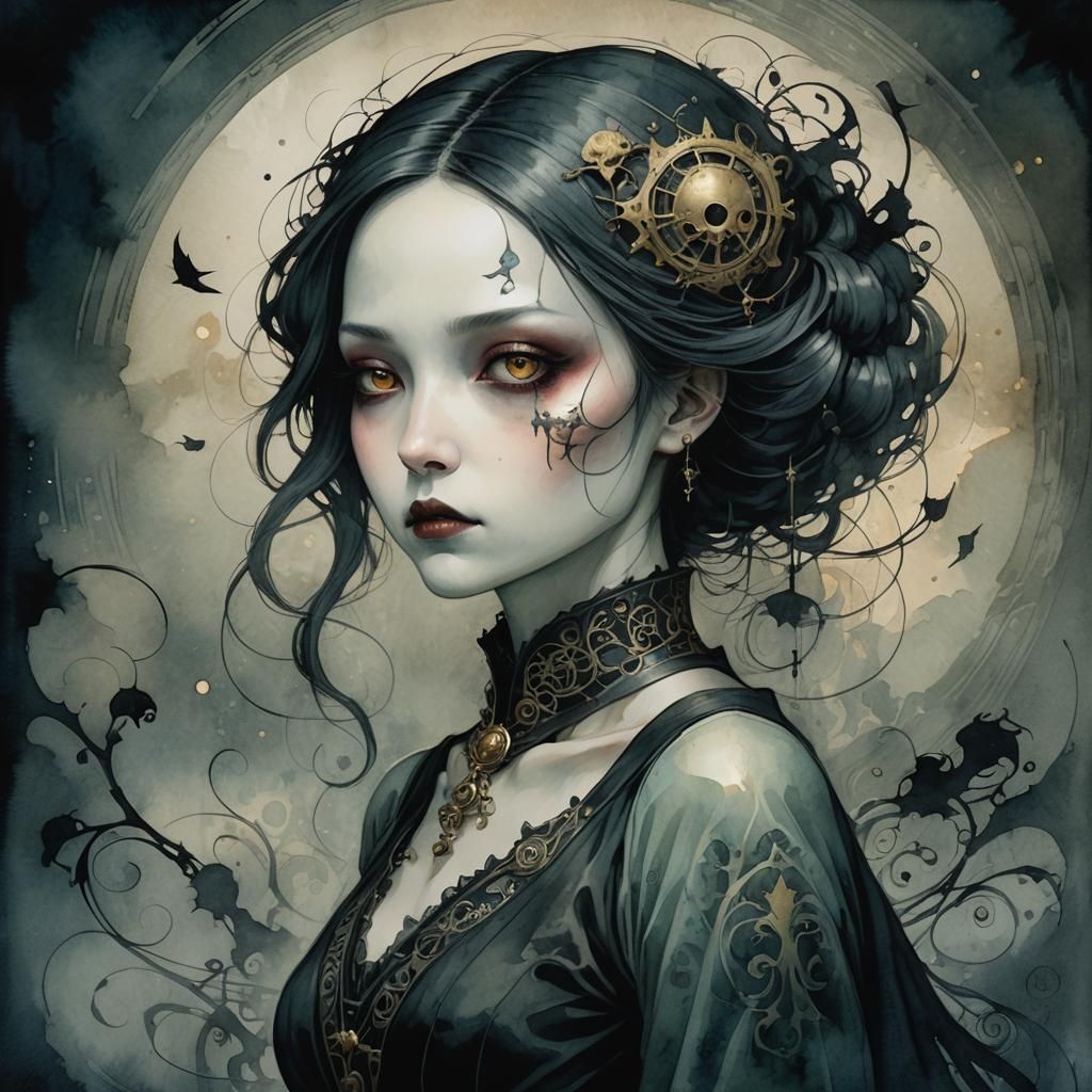 Woman in Automatism Style with Gothic Dark Fantasy