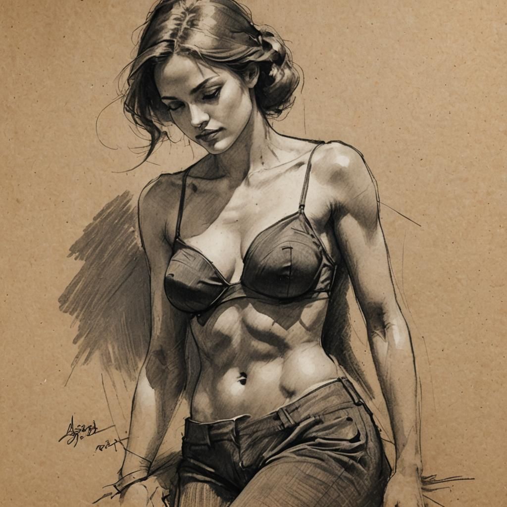Elegant Female Figure in Charcoal Sketch Style