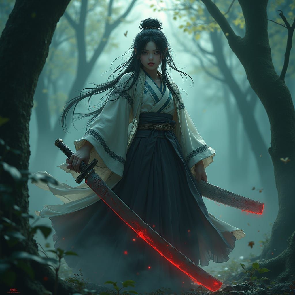 Nezuko Samurai in Ancient Forest