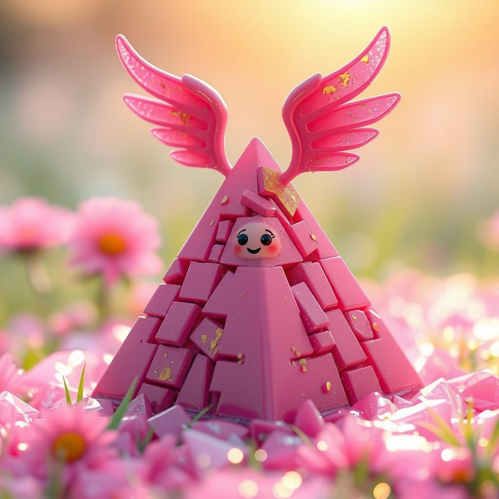 Winged Pyramid in Plastic Meadow, Digital Art