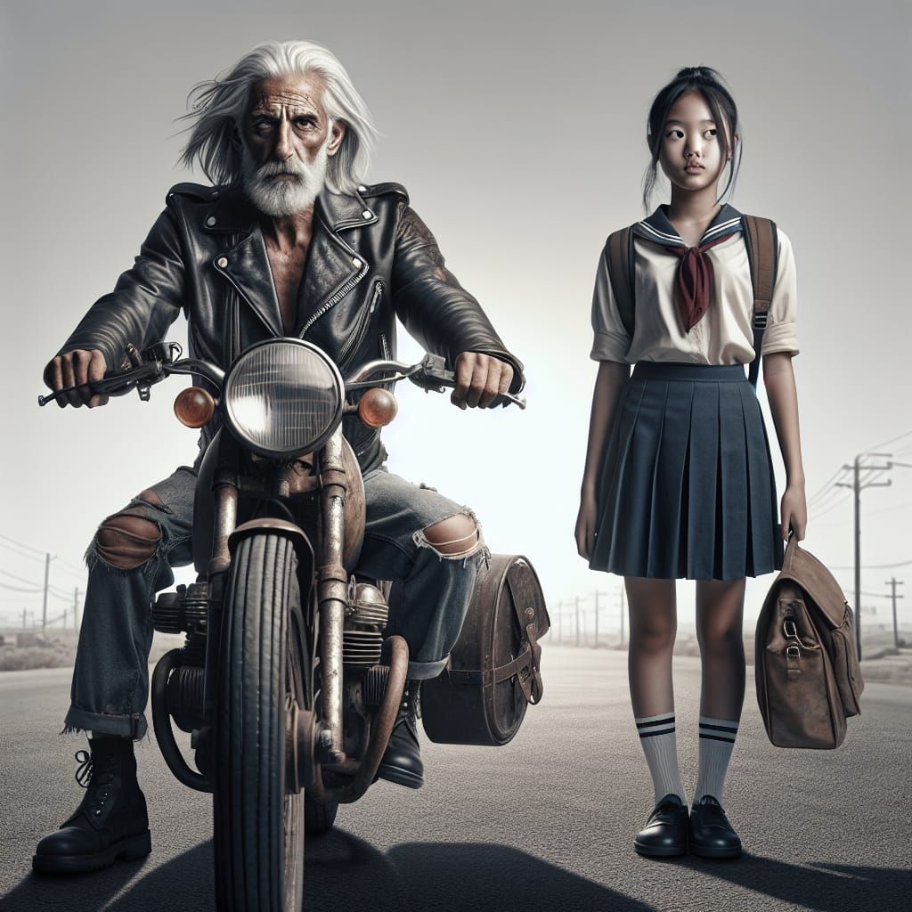 Urban Rebellion: Motorcycle Rider and Innocent Girl