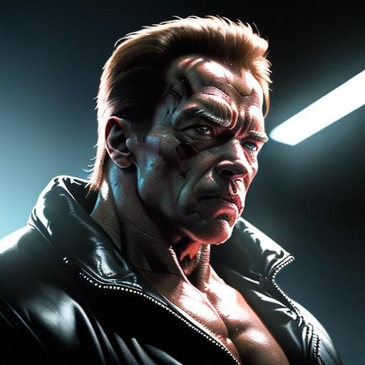 Arnold Schwarzenegger as Terminator: Cinematic Film Still