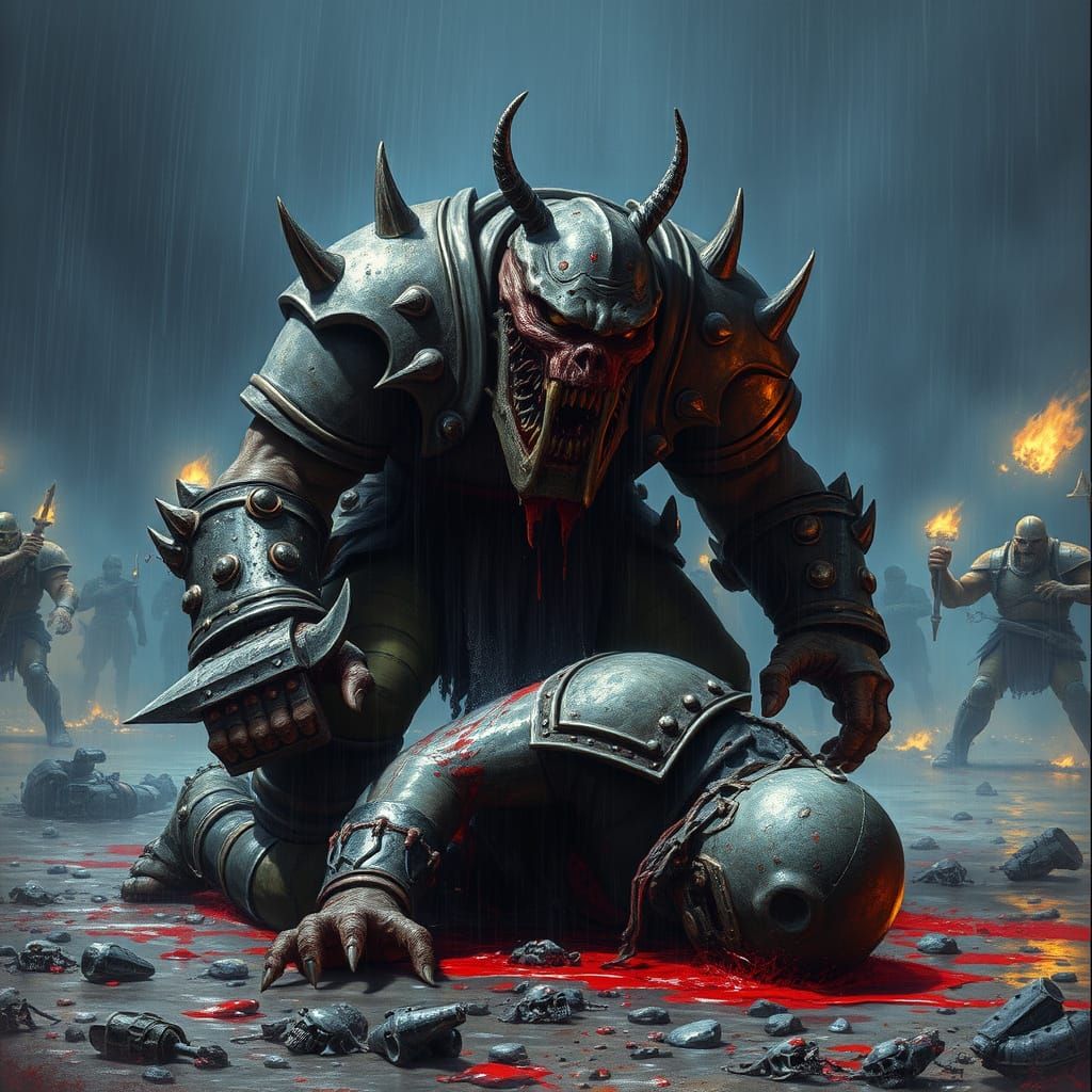 Menacing Blood Bowl Ogre in Dark Fantasy Style