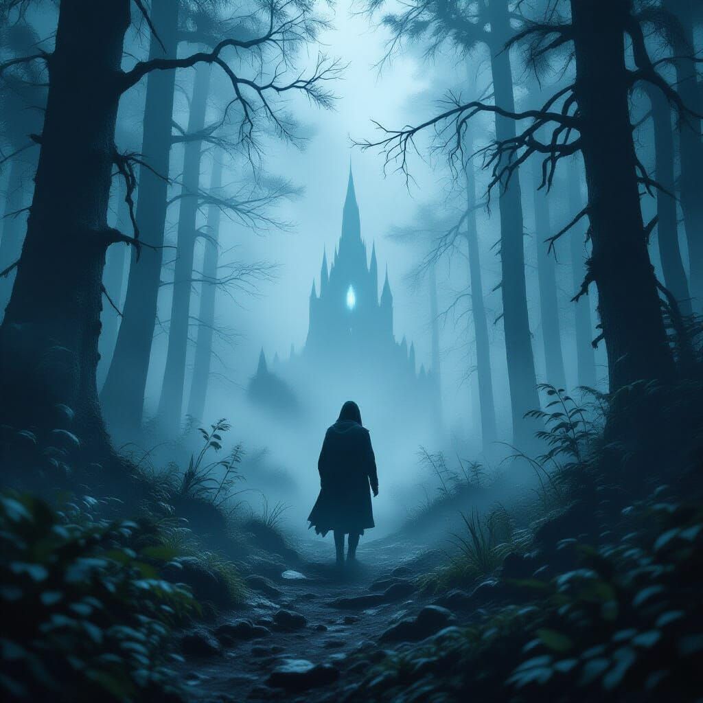 Ominous Discovery in Mystical Forest, Digital Art