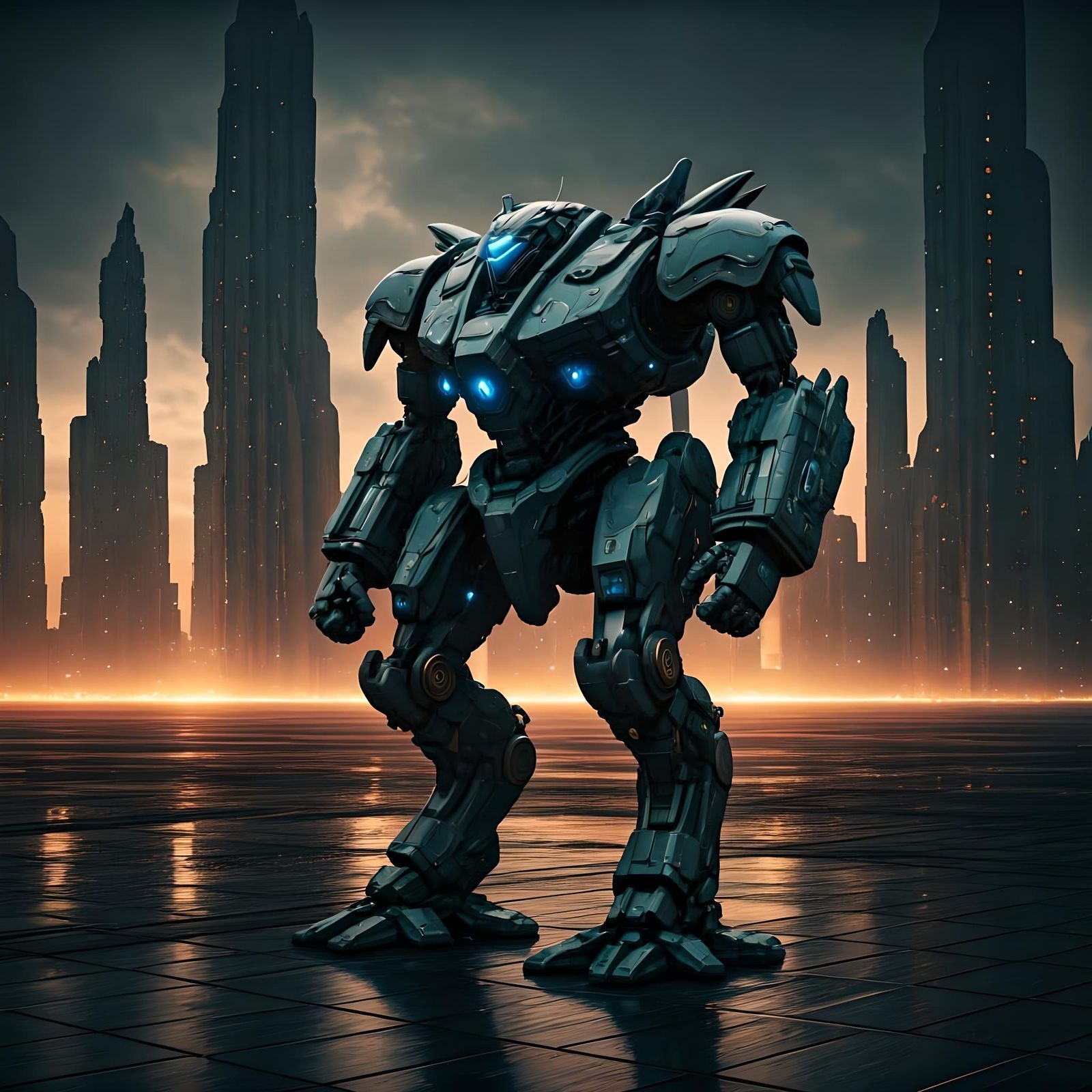 Detailed Sci-Fi Mech Rendered in Polished Metal