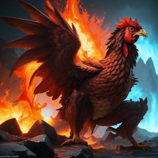 Fiery Chicken Boss Fight in Hyperrealistic Style