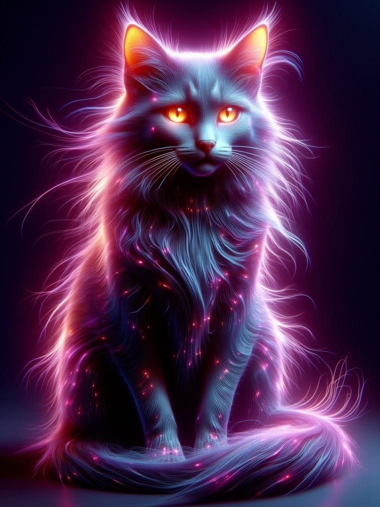 Elegant Cyberpunk Cat with Neon Glow