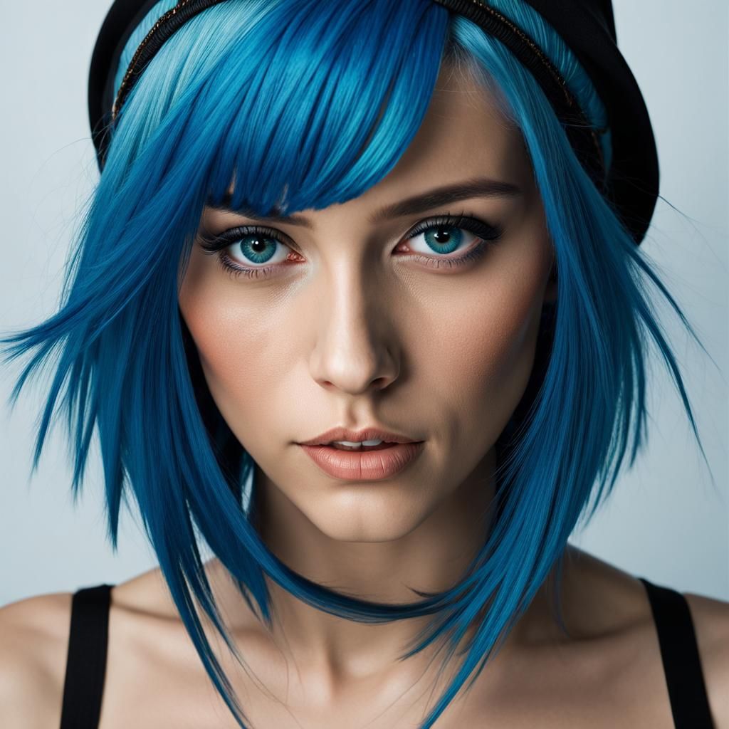 Blue-Haired Emo Girl in Bikini: Studio Portrait