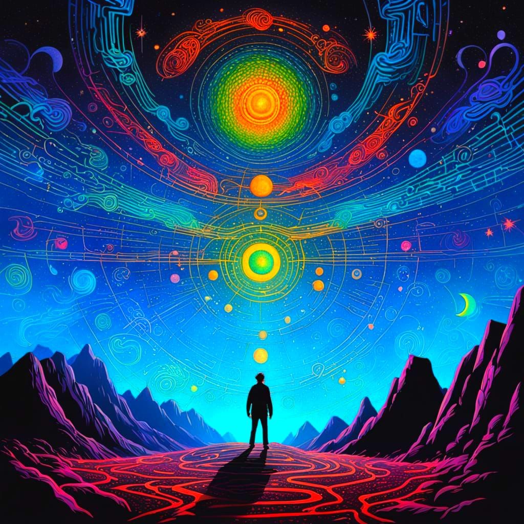 Mystical Geoglyphs in Vibrant Dreamscapes