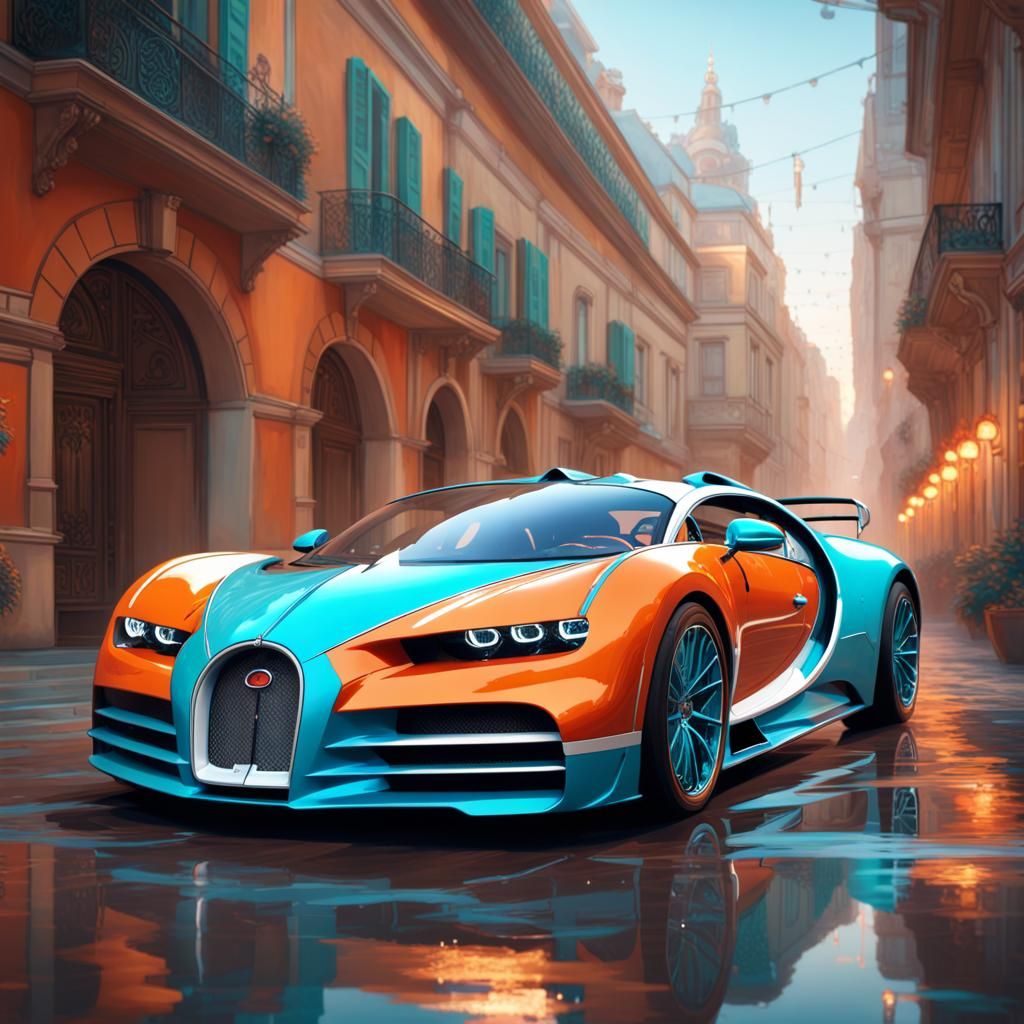 Hyperdetailed Bugatti Concept Art in Dynamic Lighting