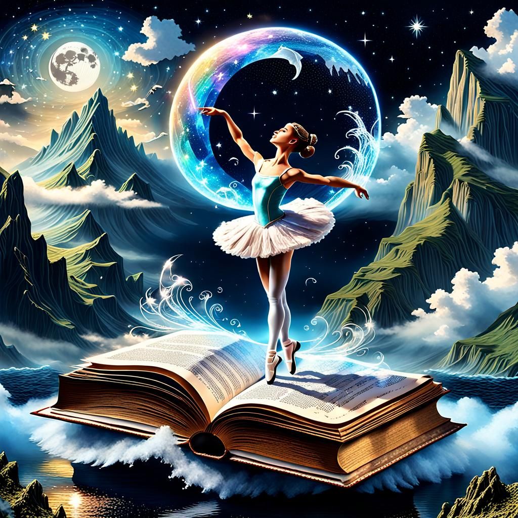 Ballerina Emerges from Book: 3D Holographic Fantasy