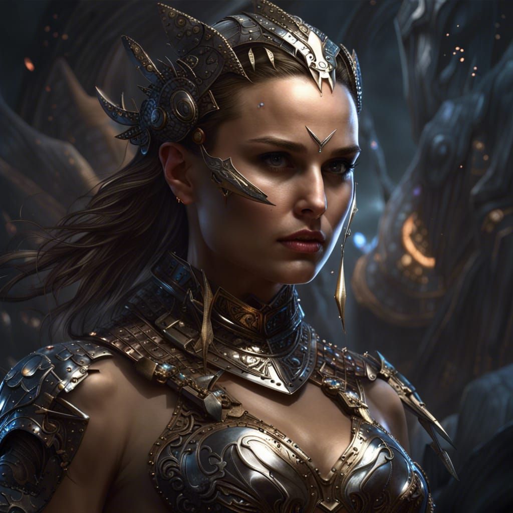 Epic Warrior in Metal Bikini, Dark Fantasy Art