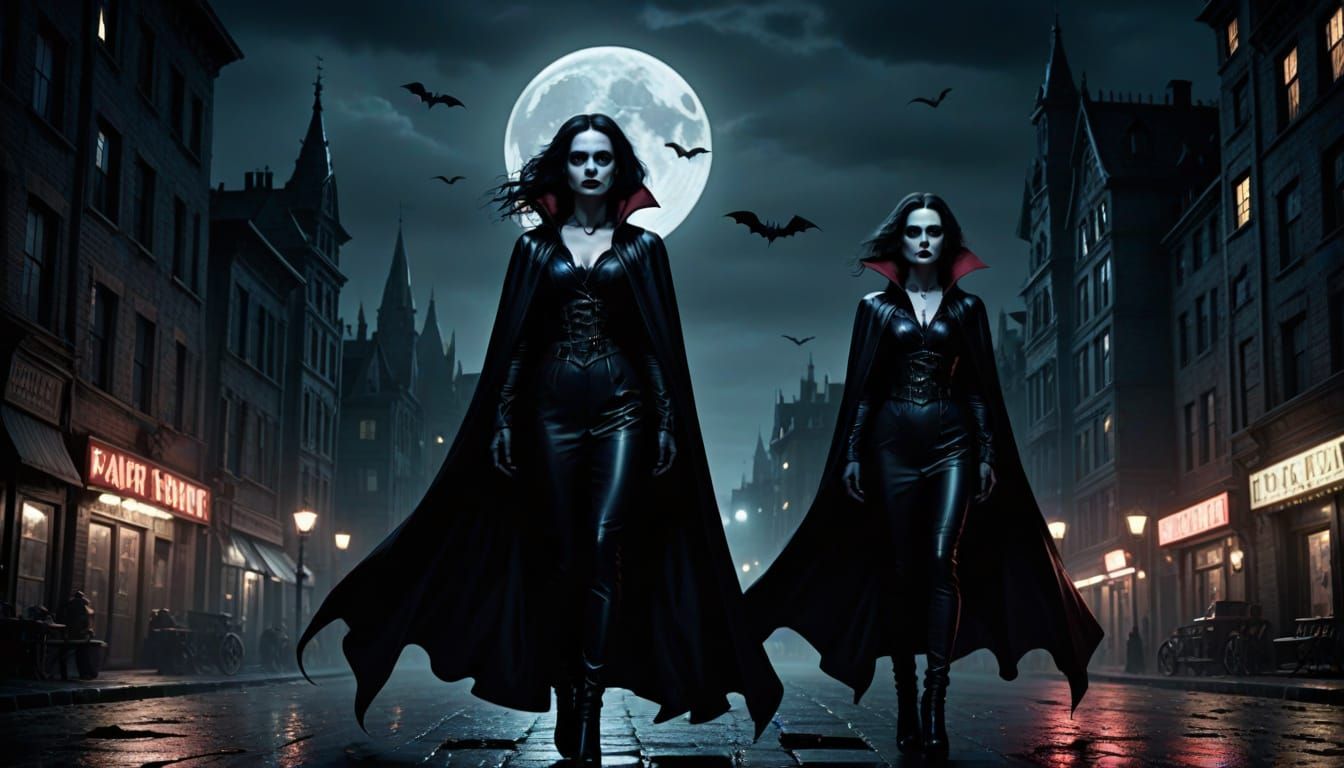 Moody Vampire Vixens Stroll Through a Dark City Night