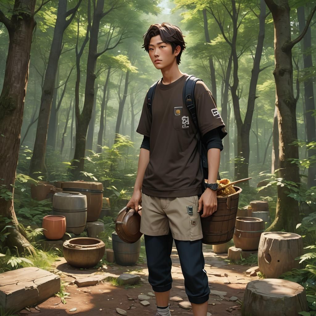 Delivery Man with Ceramic Crock in Anime Style
