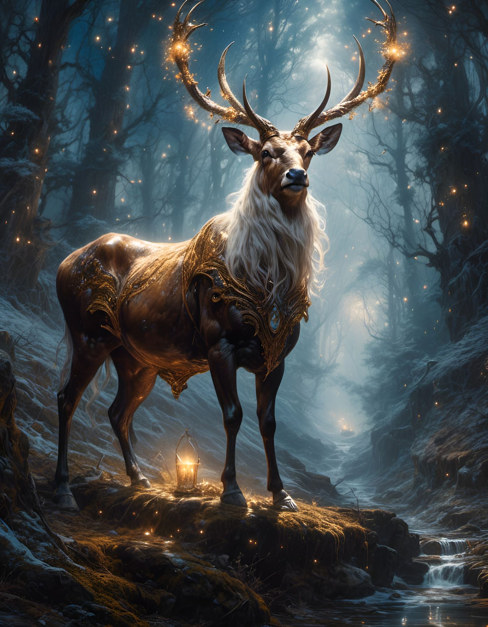 Mystical Forest Creature with Crystal Lanterns