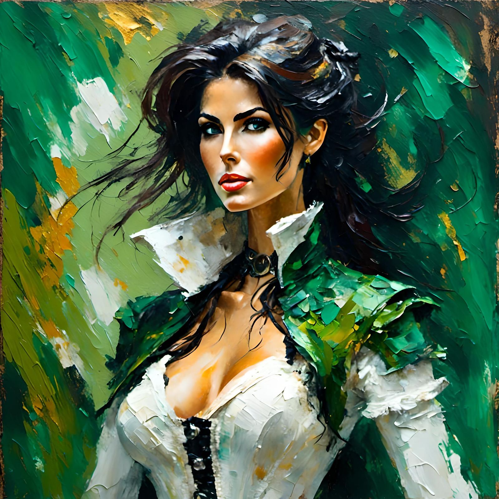 Vulcan Tiefling Impasto Painting on Steampunk Spaceship