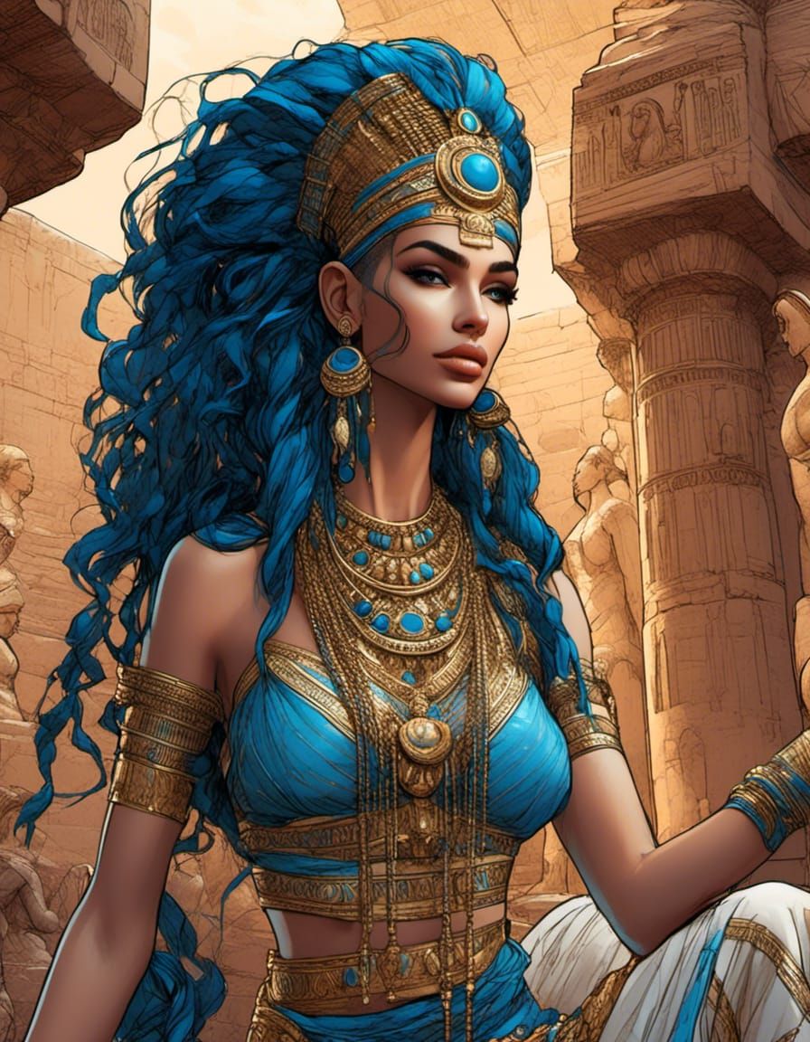 Egyptian Queen with Blue Hair in Comic Art