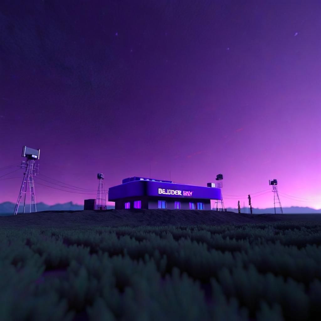 Night Radio Station with Violet Sky in Glitchcore