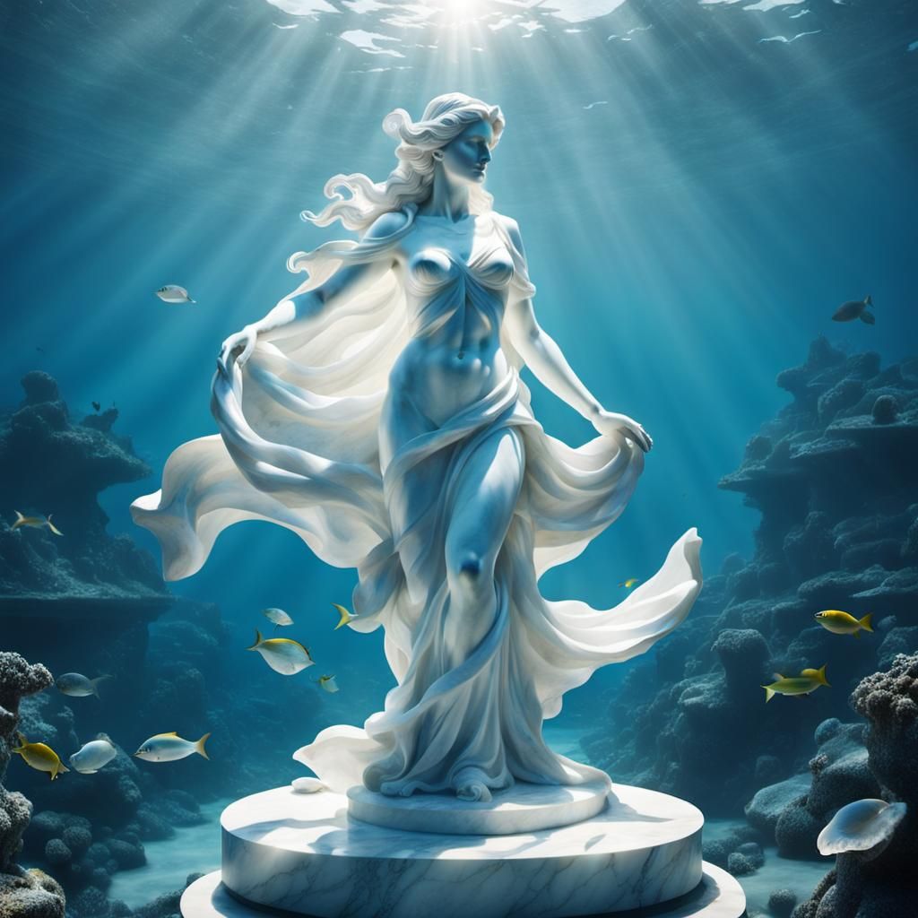 Underwater Nude Marble Statue in Sunlight