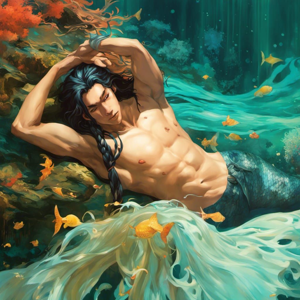 Underwater Merman Portrait in Graffiti Art Style