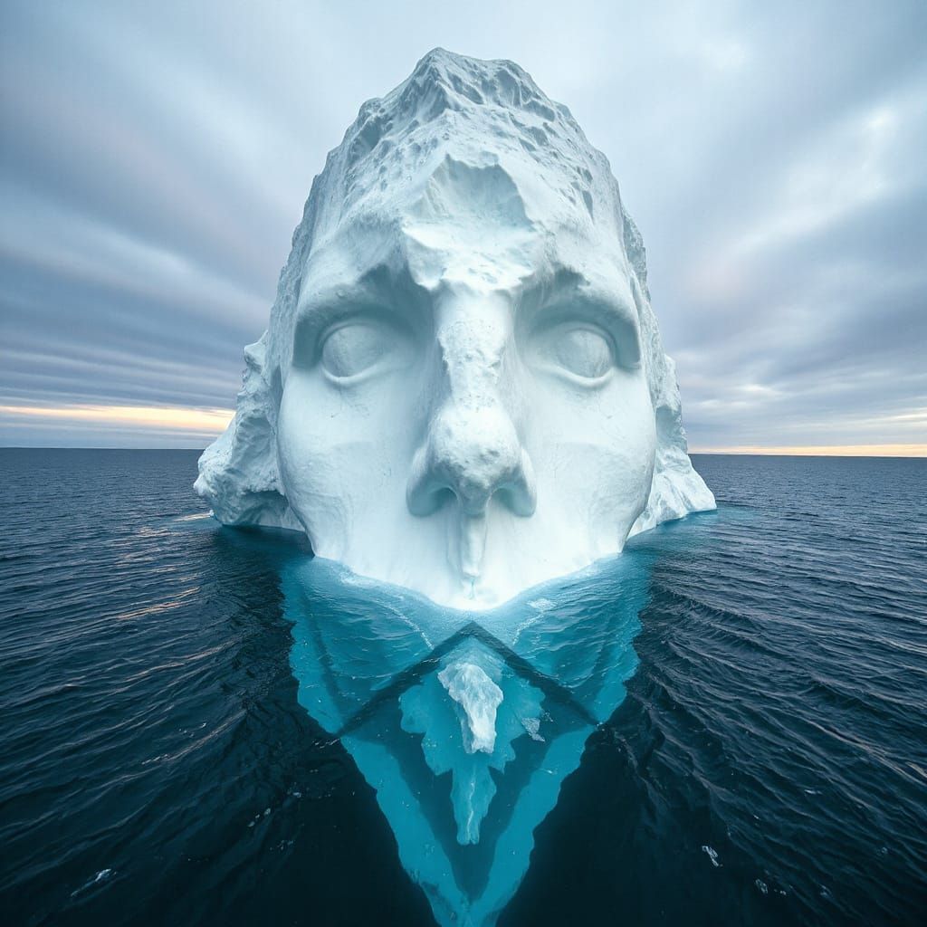 Giant Human Face Iceberg Stares from Ocean