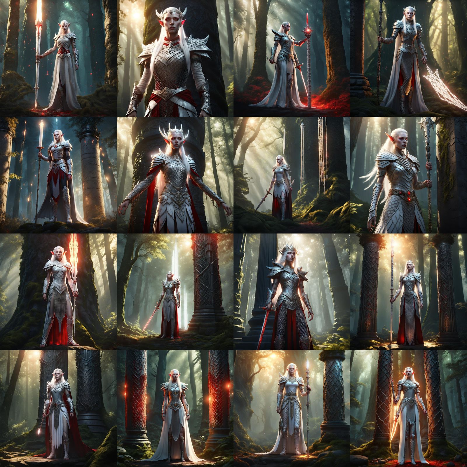 Albino Elf Queen in Forest, Fantasy Concept Art