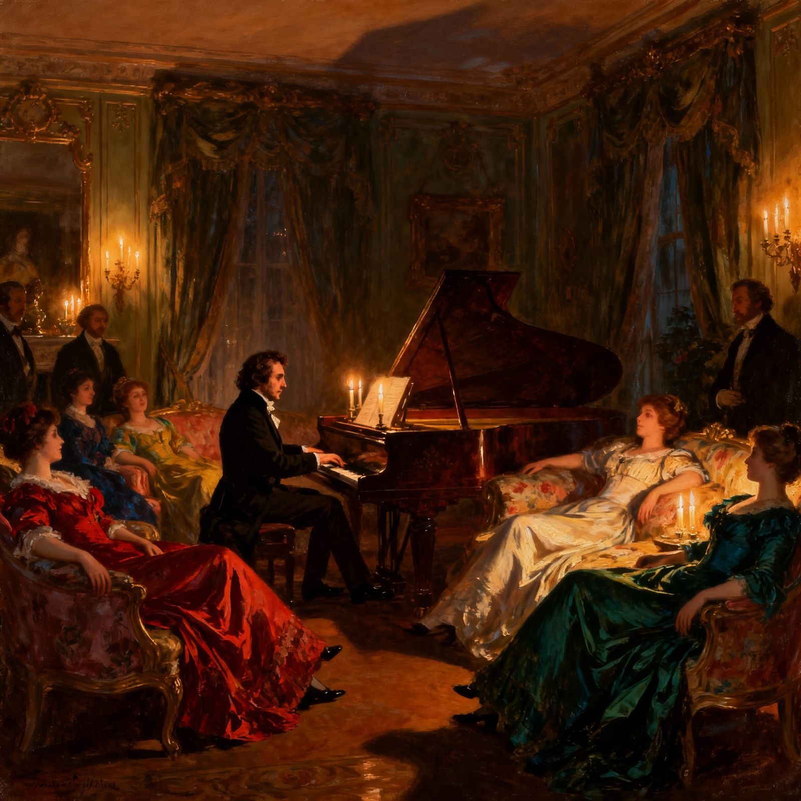 Chopin Performs Piano in Romantic Victorian Parlor