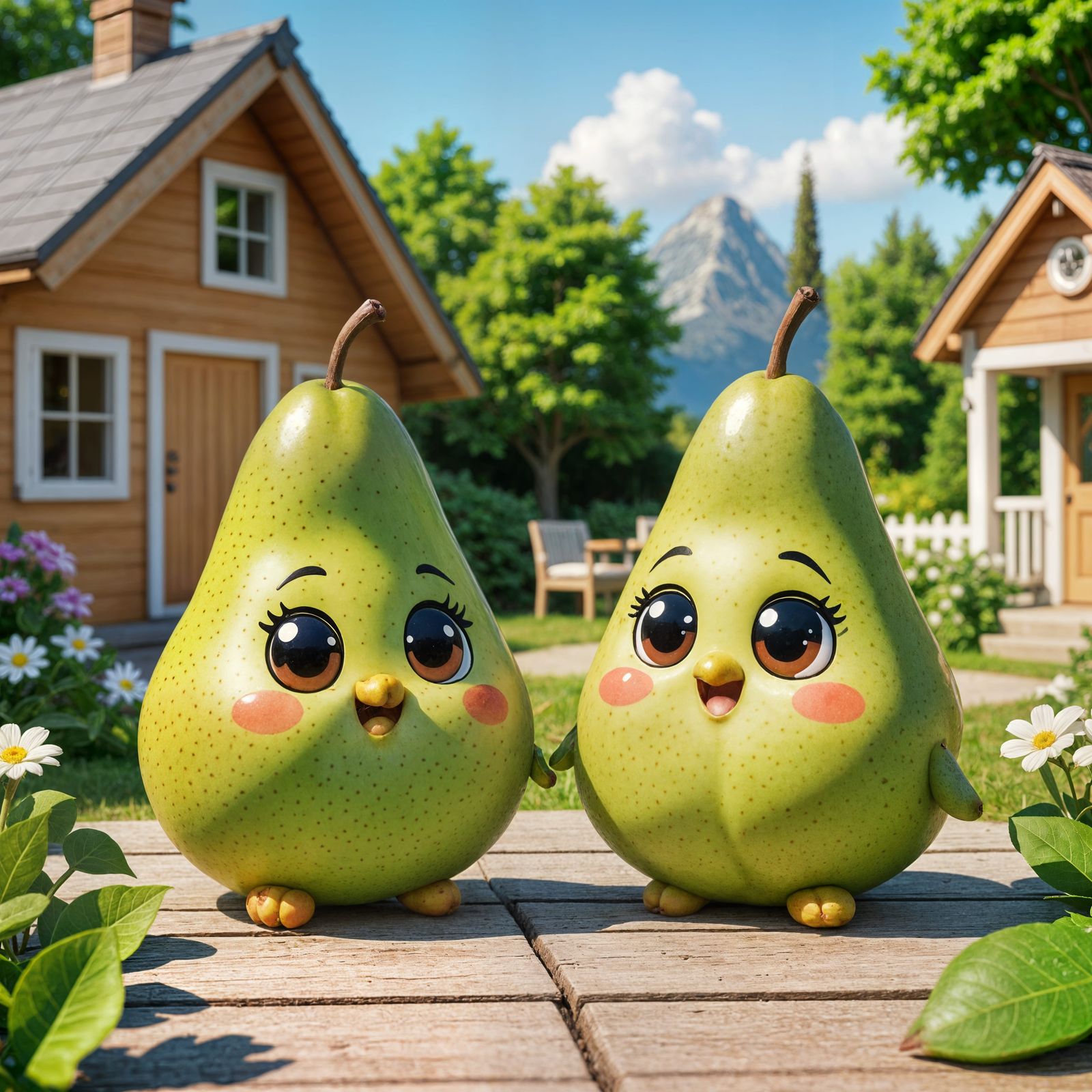 Chibi Pear Couple in Love, Summer Setting