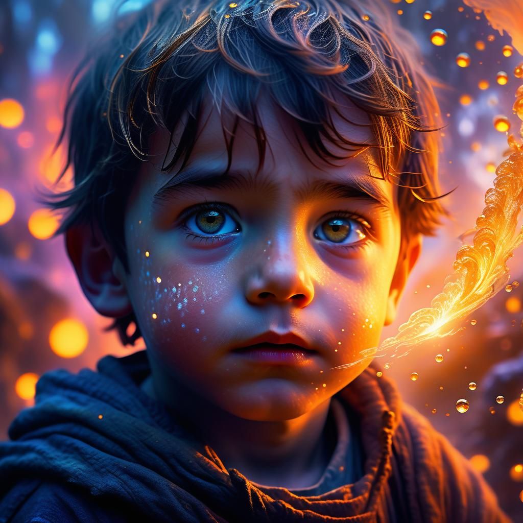 Mystical Child Surrounded by Swirling Mist