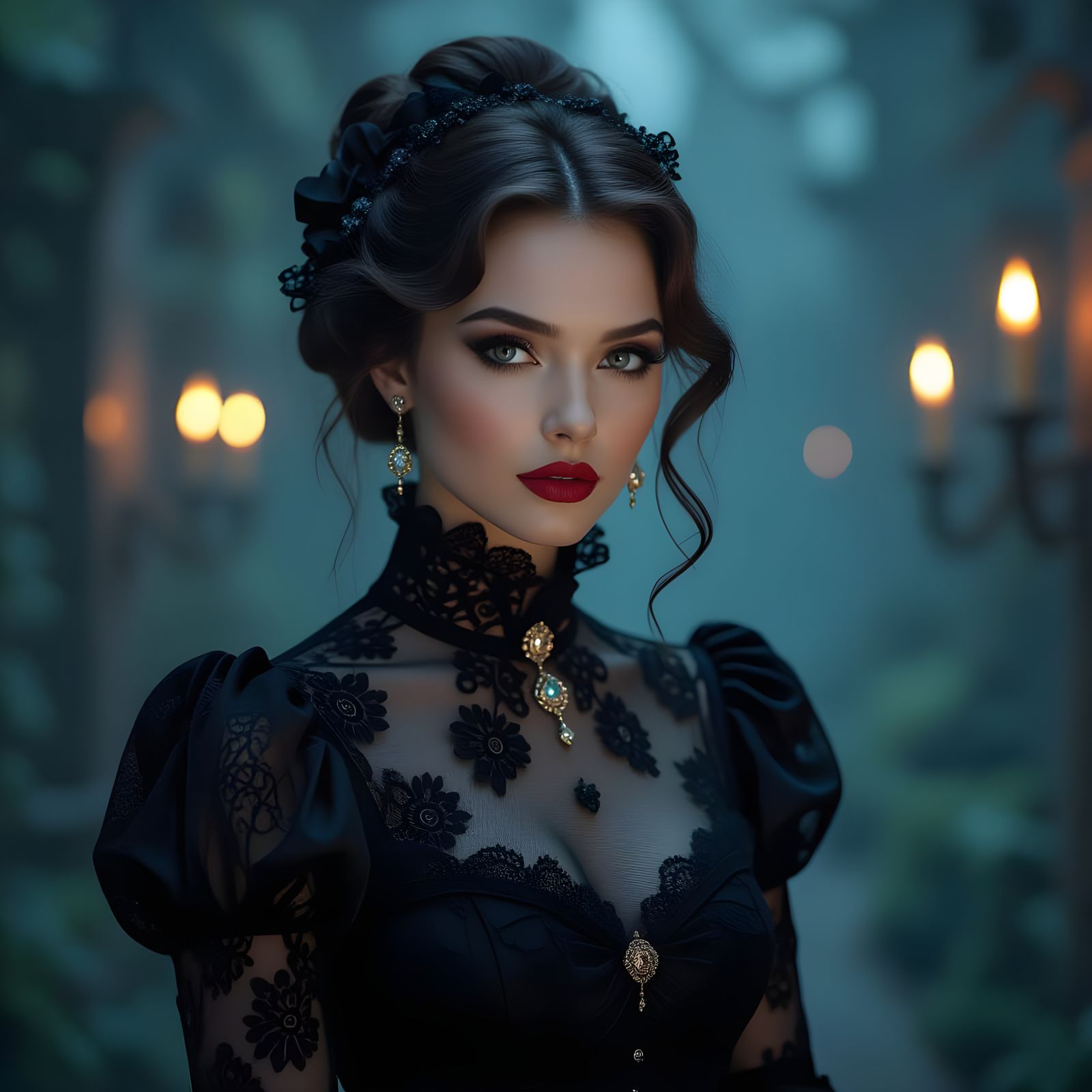 Gothic Figure in Black Lace Attire