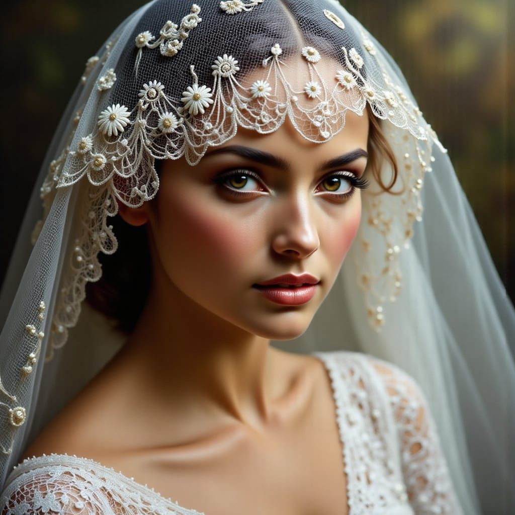 Beautiful Woman in Elegant Lace Veil