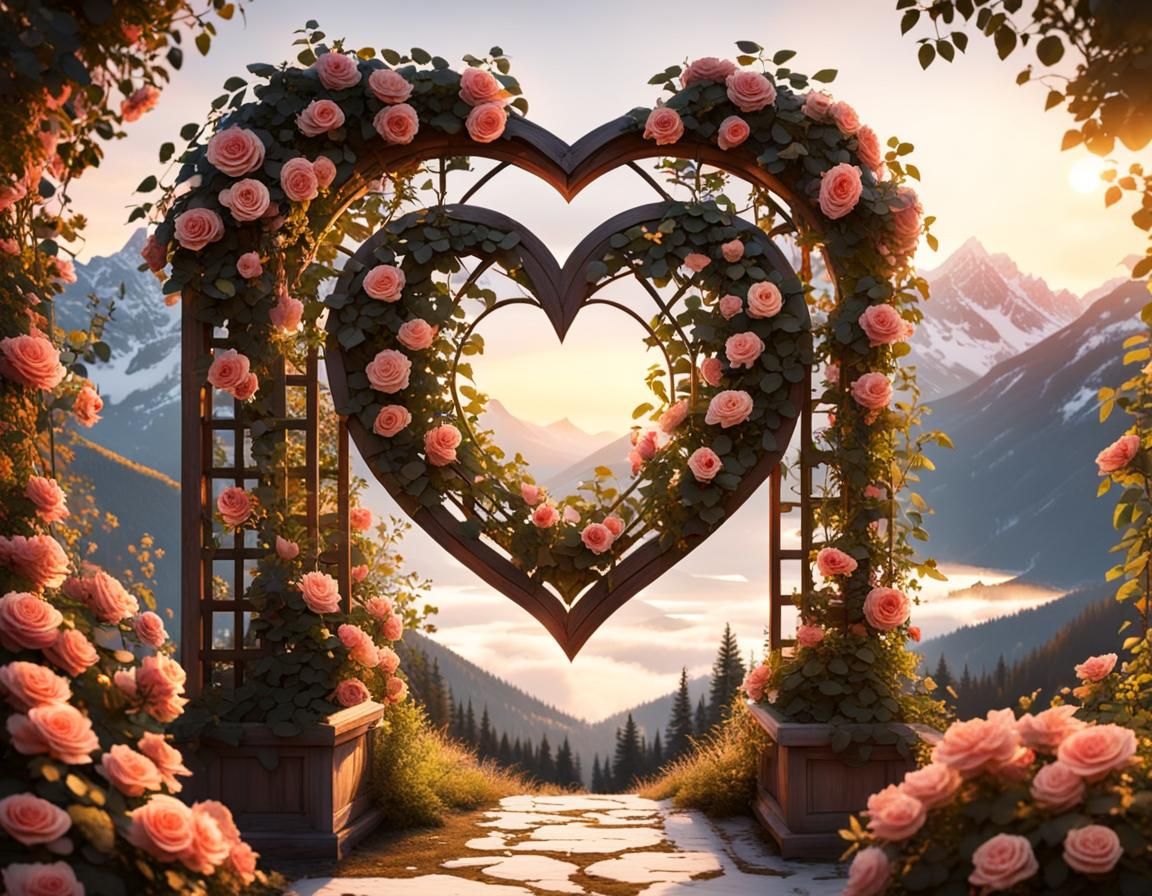 Alpine Vista Through Heart-Shaped Trellis