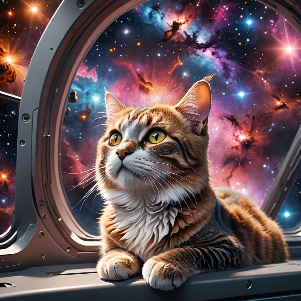 Adorable Cat Observes Galaxy From Spaceship Window