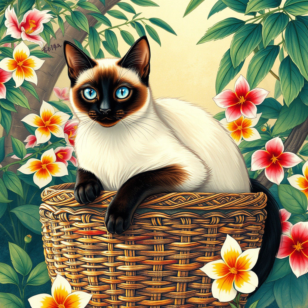 Ethereal Siamese Cat in Traditional Thai Setting