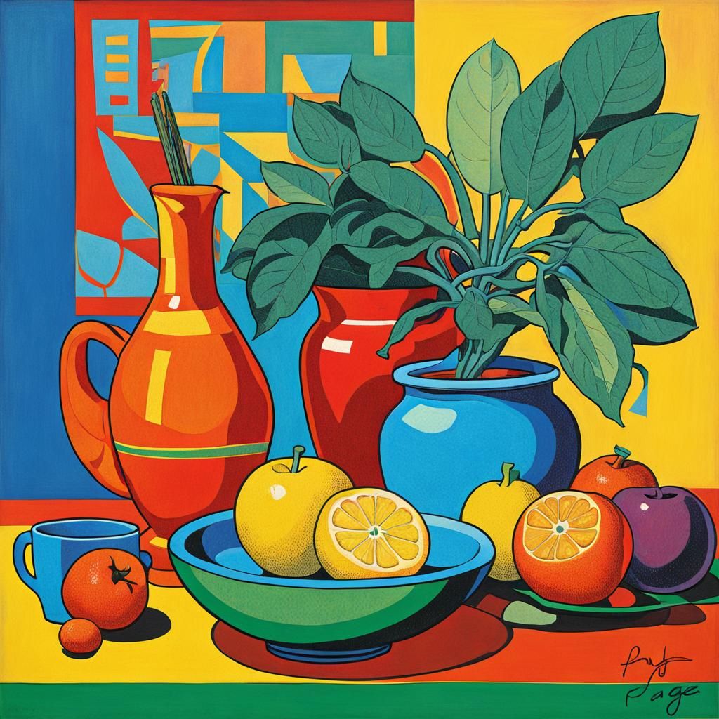 Vibrant Pop Art Still Life in Bold Colors and Geometric Shap...