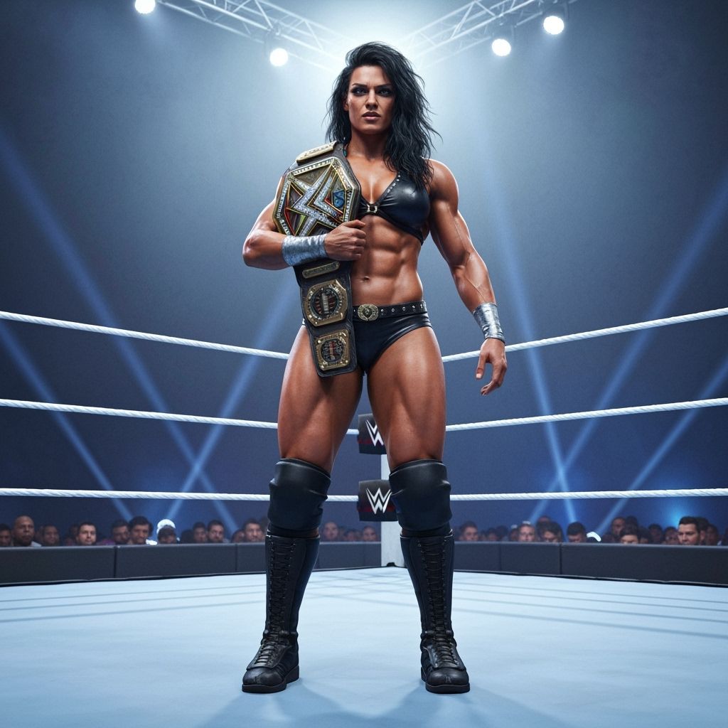 Brunette Wrestler with Title Belt in Dark Fantasy Style