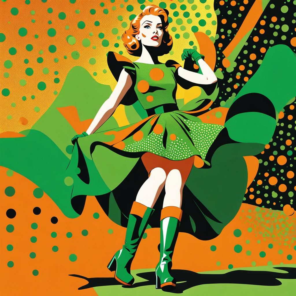 Pop Art Portrait of Woman in Green Dress