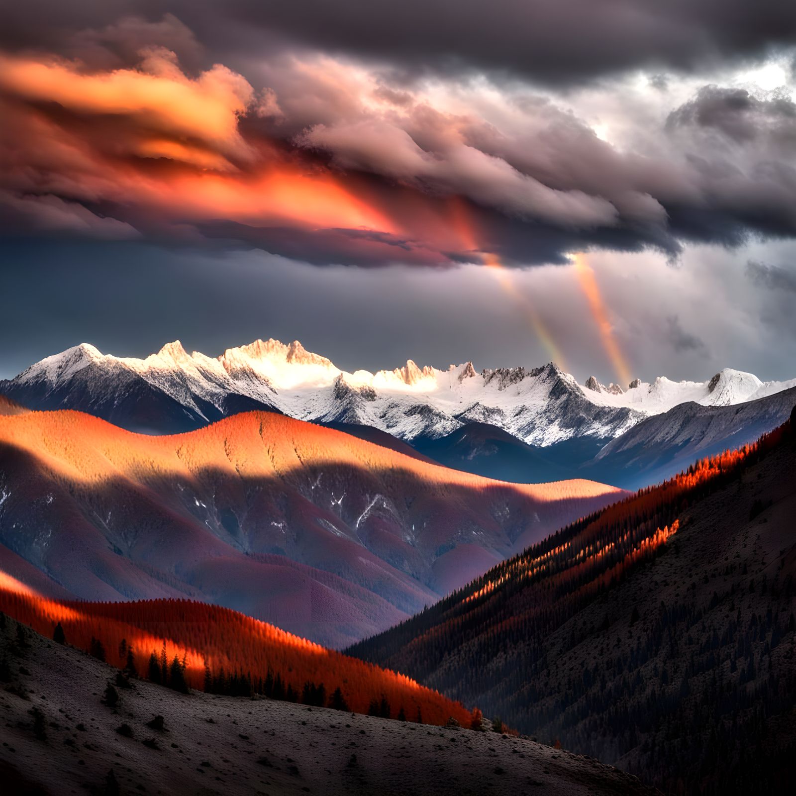 Ominous Sky Over Rugged Mountains