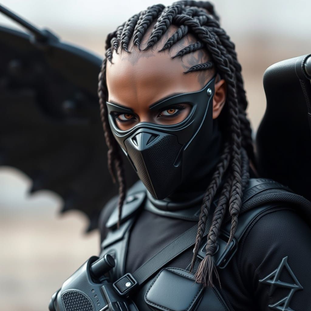 Raven Noir: Mysterious Figure in Futuristic Style