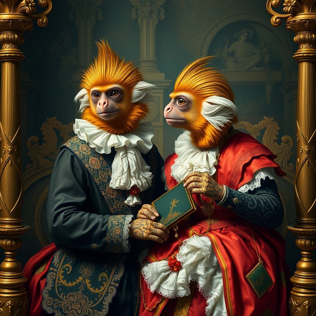 Marmoset in Baroque Surroundings, Detailed Digital Art